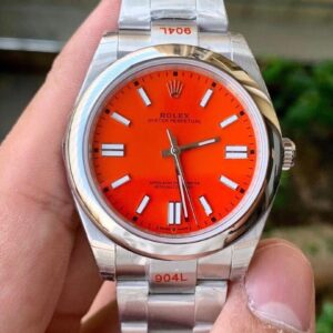 ĐỒNG HỒ ROLEX OYSTER PERPETUAL CƠ NAM DÂY KIM LOẠI MẶT MÀU ĐỎ EW FACTORY REP 1:1 CAO CẤP 41MM