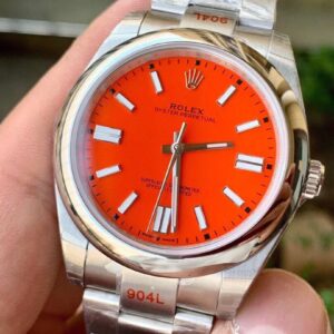 ĐỒNG HỒ ROLEX OYSTER PERPETUAL CƠ NAM DÂY KIM LOẠI MẶT MÀU ĐỎ EW FACTORY REP 1:1 CAO CẤP 41MM