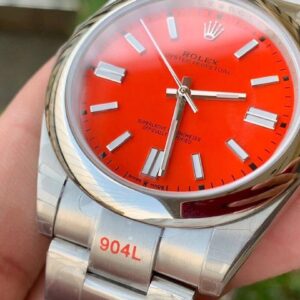 ĐỒNG HỒ ROLEX OYSTER PERPETUAL CƠ NAM DÂY KIM LOẠI MẶT MÀU ĐỎ EW FACTORY REP 1:1 CAO CẤP 41MM