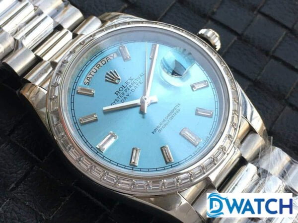 ĐỒNG HỒ ROLEX DAY-DATE NAM MÁY CƠ DÂY KIM LOẠI ĐÍNH ĐÁ REPLICA 1:1 CAO CẤP 40MM