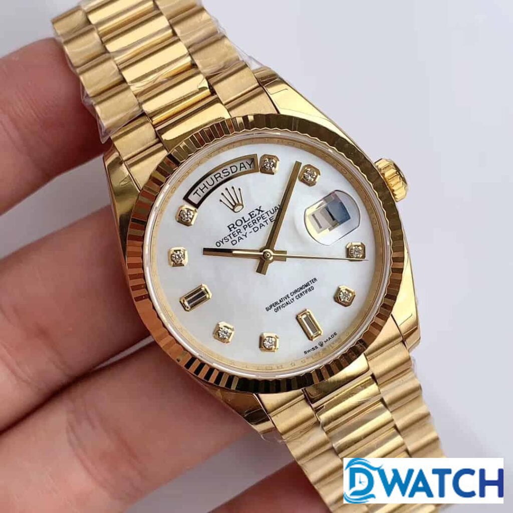 ĐỒNG HỒ ROLEX DAY-DATE NAM MÁY CƠ MẶT XÀ CỪ MÀU GOLD REPLICA 1:1 CAO CẤP 36MM