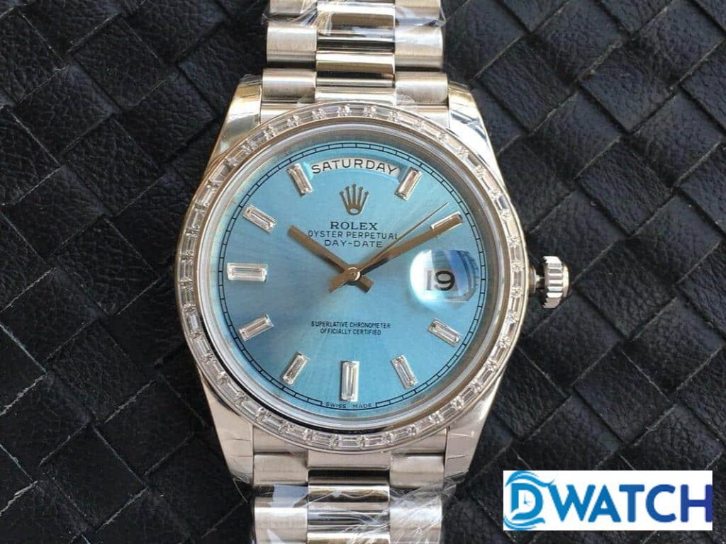 ĐỒNG HỒ ROLEX DAY-DATE NAM MÁY CƠ DÂY KIM LOẠI ĐÍNH ĐÁ REPLICA 1:1 CAO CẤP 40MM