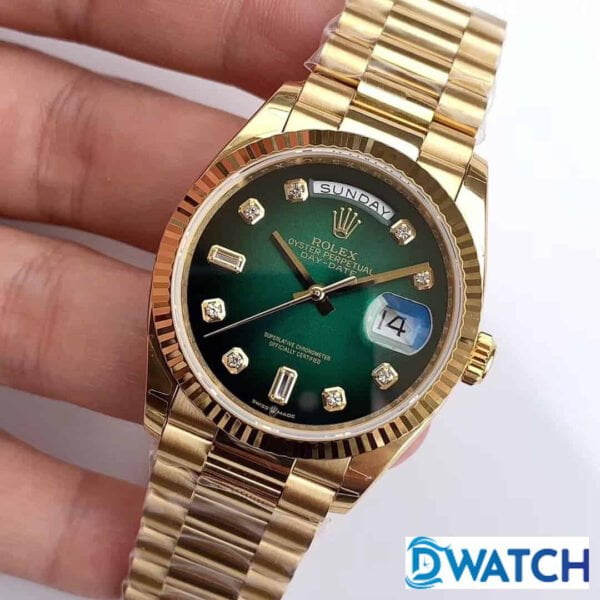 ĐỒNG HỒ ROLEX DAY-DATE NAM MÁY CƠ DÂY KIM LOẠI MẶT MÀU XANH REPLICA 1:1 CAO CẤP 36MM