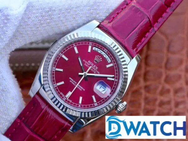 ĐỒNG HỒ ROLEX OYSTER PERPETUAL DAY-DATE MÁY CƠ MẶT SỐ CHERRY REPLICA 1:1 CAO CẤP 36MM