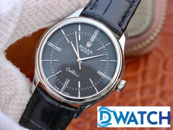ĐỒNG HỒ ROLEX CELLINI NAM MÁY CƠ DÂY DA MẶT ĐEN REPLICA 1:1 CAO CẤP 39MM