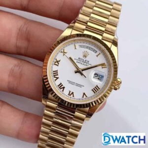 ĐỒNG HỒ CƠ NAM DÂY KIM LOẠI ROLEX DAY-DATE MÀU GOLD REPLICA 1:1 CAO CẤP 36MM