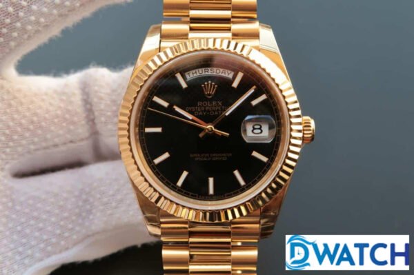 ĐỒNG HỒ NAM ROLEX DAY-DATE 228238 VÀNG HỒNG MẶT SỐ ĐEN REPLICA 11 40MM