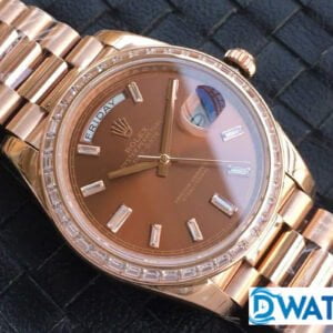 ĐỒNG HỒ ROLEX DAY-DATE NAM MÁY CƠ DÂY KIM LOẠI ĐÍNH ĐÁ BAGUETTE REPLICA 1:1 CAO CẤP 40MM