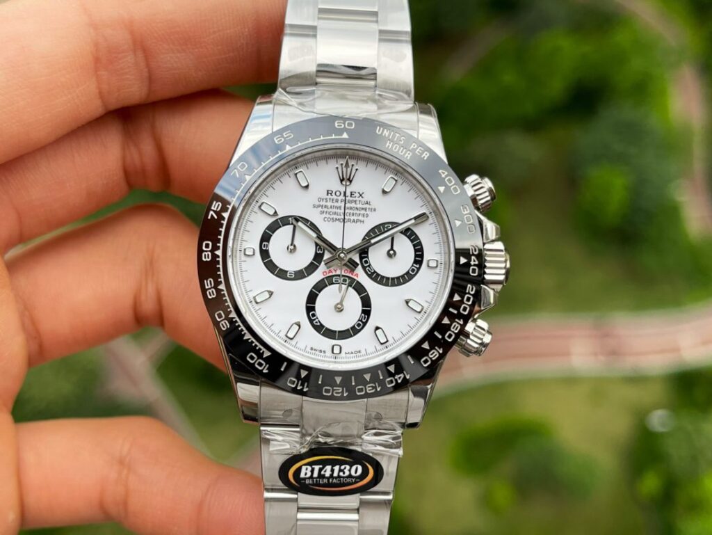 ĐỒNG HỒ NAM ROLEX DAYTONA REPLICA 1:1 MẶT SỐ TRẮNG BEZEL ĐEN 40MM