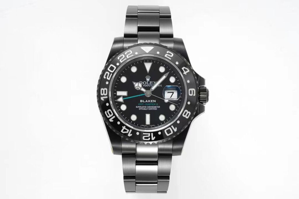 ĐỒNG HỒ NAM ROLEX BLAKEN GMT-MASTER ll REPLICA 1:1 BỐN KIM XANH 40MM