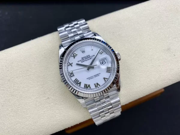 ĐỒNG HỒ NAM ROLEX DATEJUST REPLICA CAO CẤP MẶT SỐ TRẮNG NIỀNG KHÍA 36MM