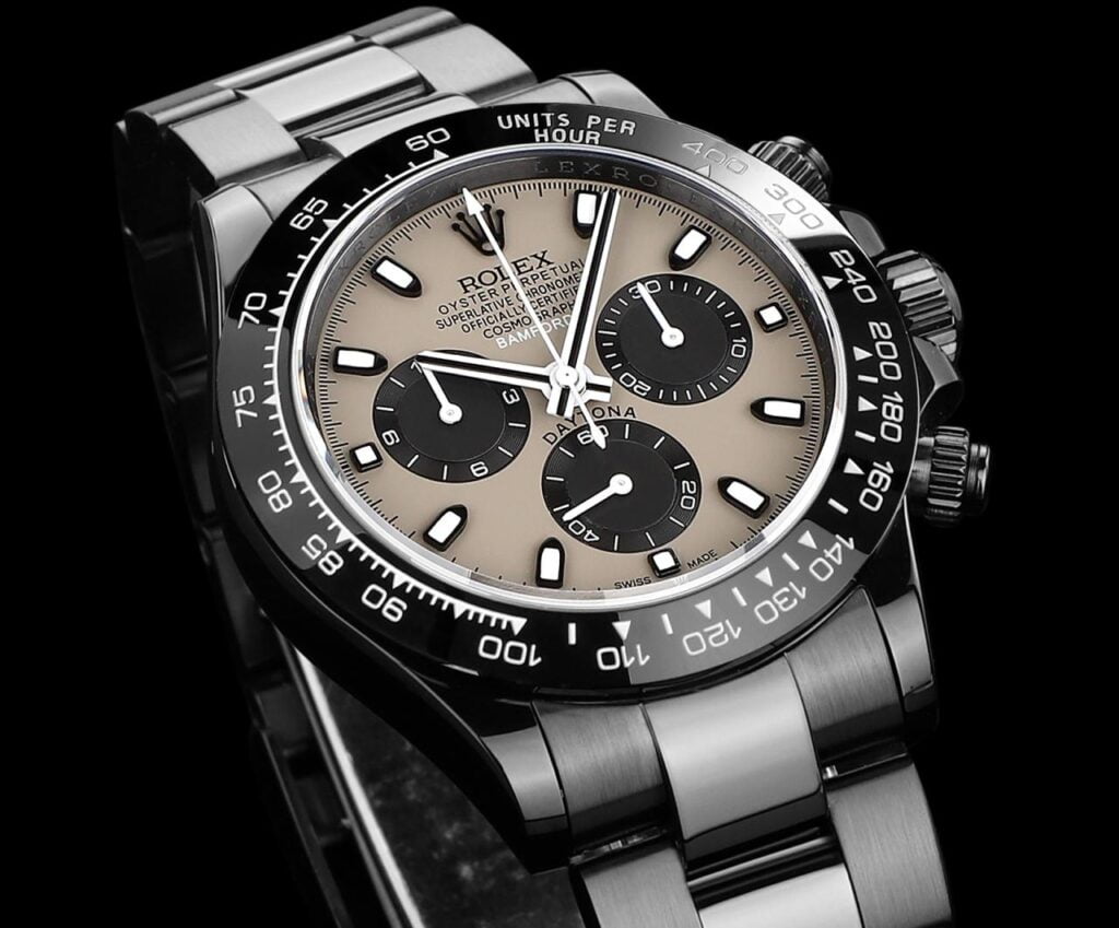 ĐỒNG HỒ NAM ROLEX DAYTONA REP CAO CẤP CỌC SỐ HAI MÀU ĐEN TRẮNG 40MM