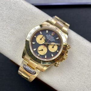 ĐỒNG HỒ NAM ROLEX DAYTONA REPLICA MẶT SỐ ĐEN BEZEL MÀU VÀNG 40MM