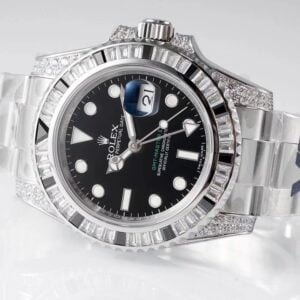 ĐỒNG HỒ NAM ROLEX GMT-MASTER ll REPLICA CAO CẤP MẶT SỐ ĐEN ĐÍNH ĐÁ 40MM