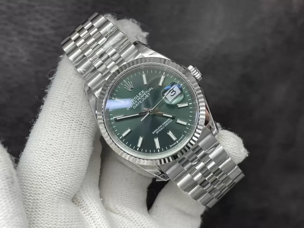 ĐỒNG HỒ NAM ROLEX DATEJUST REPLICA CAO CẤP MẶT CHẢY TIA XANH 36MM