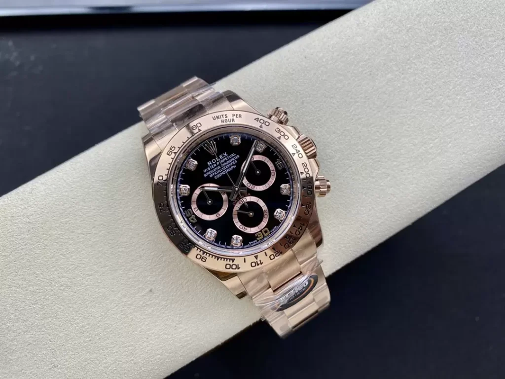 ĐỒNG HỒ NAM ROLEX DAYTONA REPLICA 1:1 MẶT SỐ ĐEN CỌC SỐ ĐÍNH ĐÁ 40MM