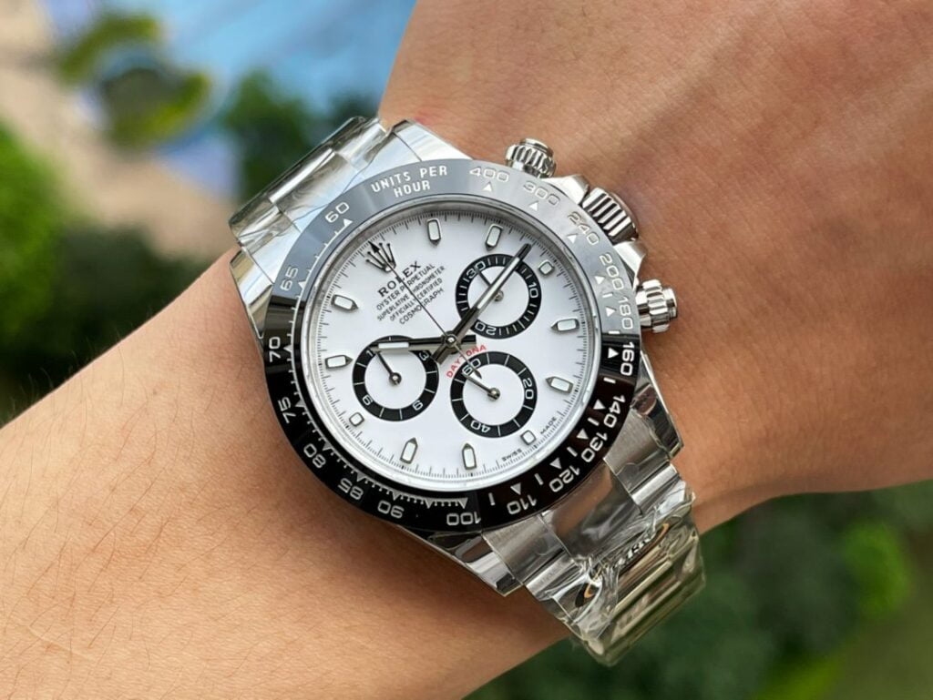 ĐỒNG HỒ NAM ROLEX DAYTONA REPLICA 1:1 MẶT SỐ TRẮNG BEZEL ĐEN 40MM