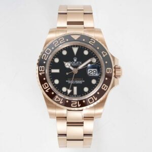 ĐỒNG HỒ NAM ROLEX GMT-MASTER ll REPLICA 1:1 MẶT SỐ ĐEN VỎ VÀNG HỒNG 40MM