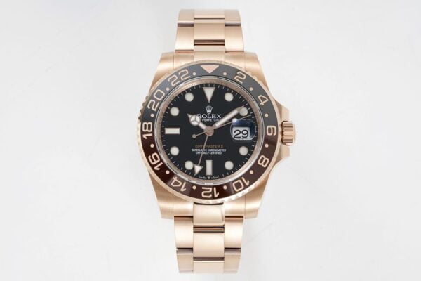 ĐỒNG HỒ NAM ROLEX GMT-MASTER ll REPLICA 1:1 MẶT SỐ ĐEN VỎ VÀNG HỒNG 40MM