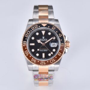 ĐỒNG HỒ NAM ROLEX GMT-MASTER II CLEAN REP CAO CẤP MẶT SỐ ĐEN VỎ VÀNG HỒNG 40MM