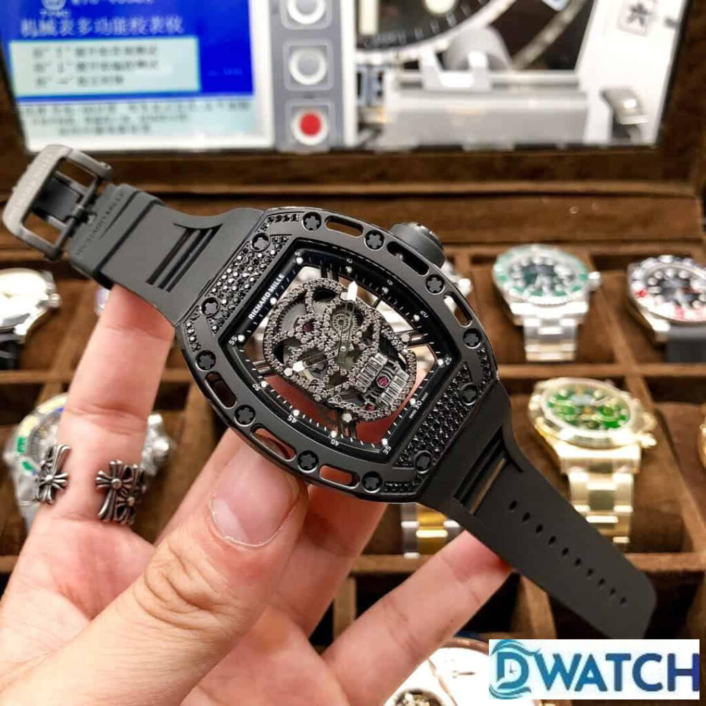 ĐỒNG HỒ NAM RICHARD MILLE RM052-01 SUPER FAKE MẶT SỐ ĐÍNH FULL ĐÁ ĐEN 43MM