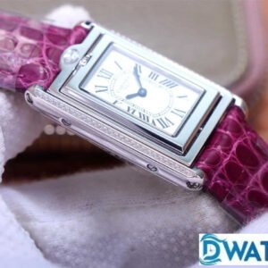 ĐỒNG HỒ NỮ CARTIER TANK BASCULANTE FAKE 1:1 NHÀ MÁY AW DÂY DA TÍM 31MM