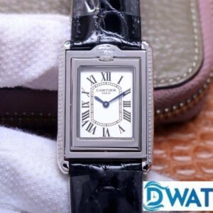 ĐỒNG HỒ NỮ CARTIER TANK BASCULANTE FAKE 1:1 NHÀ MÁY AW DÂY DA ĐEN 31MM