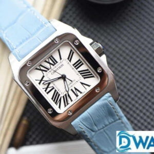 ĐỒNG HỒ NỮ CARTIER SANTOS W20126X8 FAKE 1:1 NHÀ MÁY V6 DÂY DA XANH 35MM