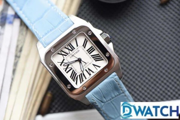 ĐỒNG HỒ NỮ CARTIER SANTOS W20126X8 FAKE 1:1 NHÀ MÁY V6 DÂY DA XANH 35MM