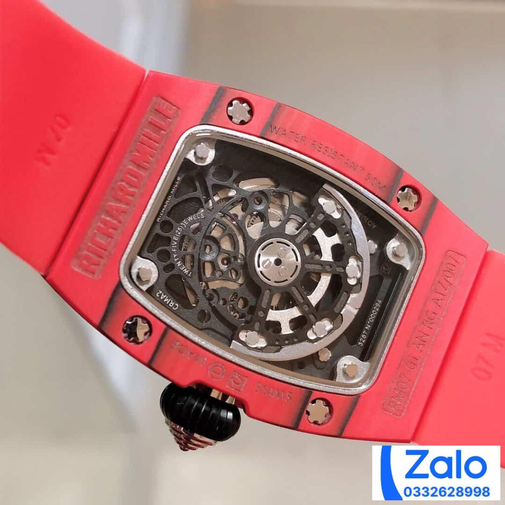 ĐỒNG HỒ NỮ RICHARD MILLE RM007-01 FAKE 11 VỎ ĐỎ DÂY CAO SU ĐỎ 36MM