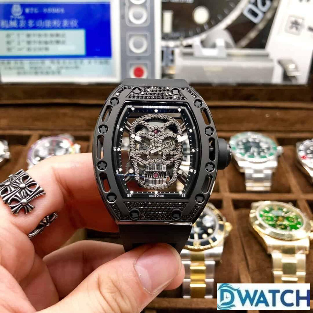 ĐỒNG HỒ NAM RICHARD MILLE RM052-01 SUPER FAKE MẶT SỐ ĐÍNH FULL ĐÁ ĐEN 43MM