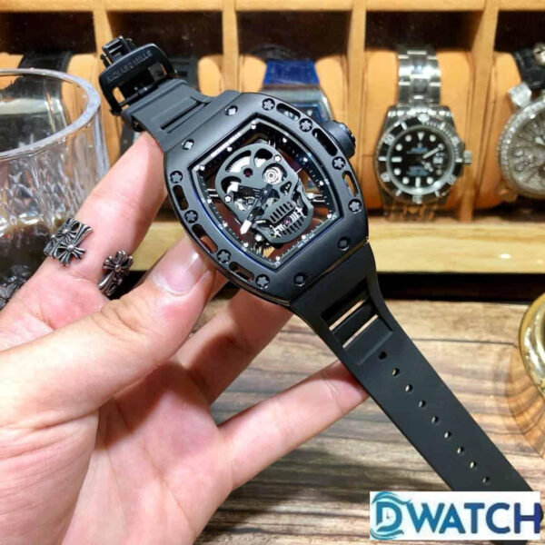 ĐỒNG HỒ NAM RICHARD MILLE RM052-01 FAKE CAO CẤP MẶT ĐEN LỘ CƠ 43MM