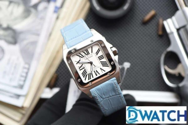 ĐỒNG HỒ NỮ CARTIER SANTOS W20126X8 FAKE 1:1 NHÀ MÁY V6 DÂY DA XANH 35MM