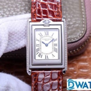 ĐỒNG HỒ NỮ CARTIER TANK BASCULANTE SUPER FAKE NHÀ MÁY AW DÂY DA ĐỎ 31MM