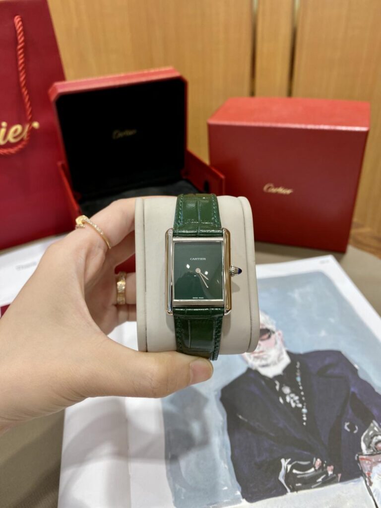 ĐỒNG HỒ NỮ CARTIER TANK MUST WSTA0054 FAKE CAO CẤP NHÀ MÁY DR DÂY XANH 25MM