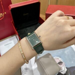 ĐỒNG HỒ NỮ CARTIER TANK MUST WSTA0054 FAKE CAO CẤP NHÀ MÁY DR DÂY XANH 25MM