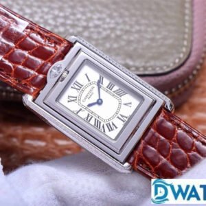 ĐỒNG HỒ NỮ CARTIER TANK BASCULANTE SUPER FAKE NHÀ MÁY AW DÂY DA ĐỎ 31MM