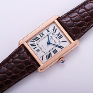 ĐỒNG HỒ NAM CARTIER TANK SOLO W5200026 FAKE NHÀ MÁY V9 DÂY DA ĐỎ 40MM