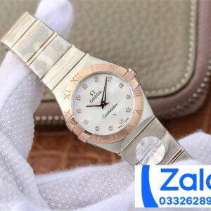 ĐỒNG HỒ NỮ OMEGA CONSTELLATION FAKE NHÀ MÁY 3S VÀNG HỒNG ĐÍNH ĐÁ 27MM