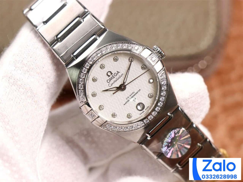 ĐỒNG HỒ NỮ OMEGA CONSTELLATION FAKE CAO CẤP NHÀ MÁY 3S VIỀN ĐÍNH ĐÁ 29MM