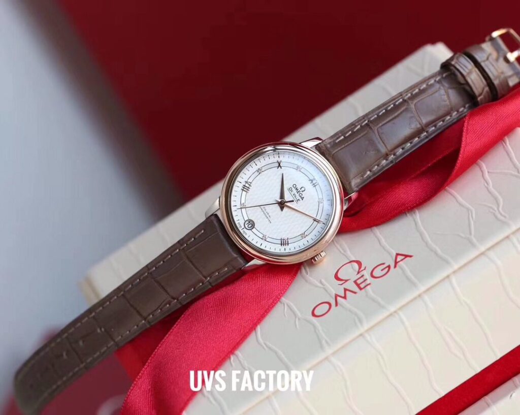 ĐỒNG HỒ NỮ OMEGA DE VILLE FAKE CAO CẤP NHÀ MÁY UVS DÂY DA NÂU 32MM