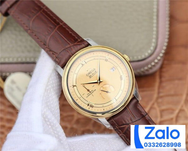 ĐỒNG HỒ NAM OMEGA DE VILLE FAKE 11 NHÀ MÁY DV MẶT SỐ VÀNG DÂY DA 40MM