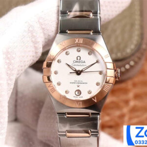 ĐỒNG HỒ NỮ OMEGA CONSTELLATION FAKE 1:1 NHÀ MÁY 3S CỌC SỐ ĐÍNH ĐÁ 29MM