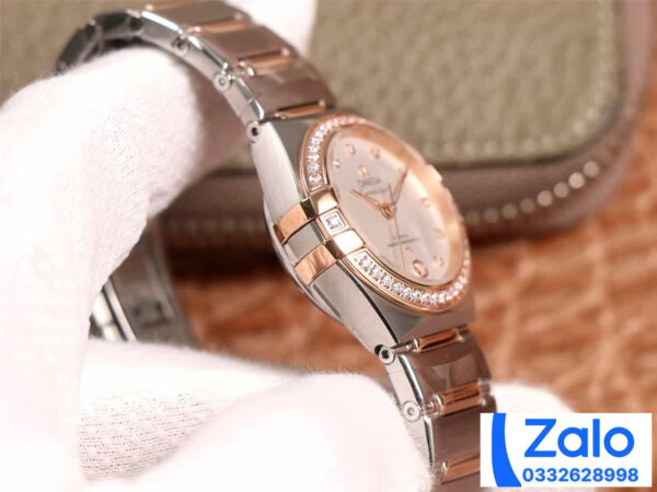 ĐỒNG HỒ NỮ OMEGA CONSTELLATION FAKE 11 NHÀ MÁY 3S ĐÍNH ĐÁ ROSE GOLD 29MM