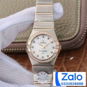 ĐỒNG HỒ NỮ OMEGA CONSTELLATION FAKE CAO CẤP NHÀ MÁY 3S MẶT TRÒN ĐÍNH ĐÁ 27MM