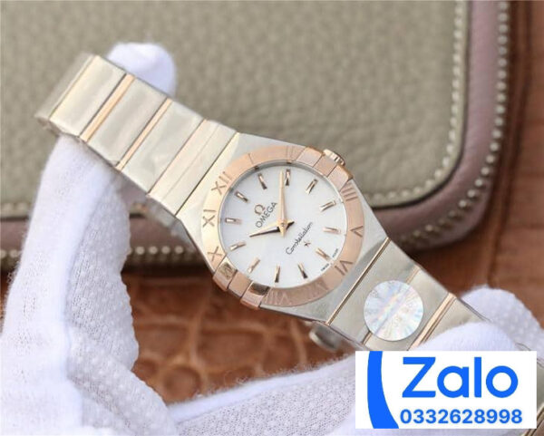 ĐỒNG HỒ NỮ OMEGA CONSTELLATION FAKE CAO CẤP NHÀ MÁY 3S VÀNG HỒNG 27MM