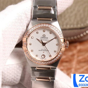 ĐỒNG HỒ NỮ OMEGA CONSTELLATION FAKE 11 NHÀ MÁY 3S ĐÍNH ĐÁ ROSE GOLD 29MM