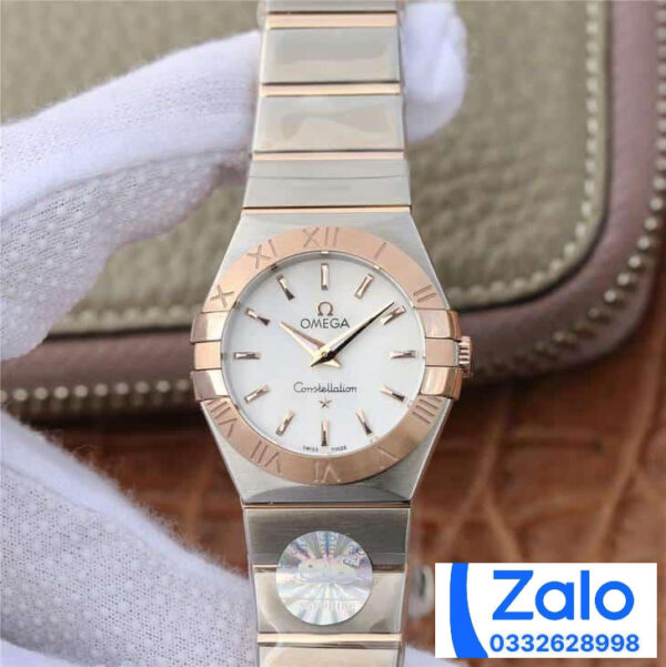 ĐỒNG HỒ NỮ OMEGA CONSTELLATION FAKE CAO CẤP NHÀ MÁY 3S VÀNG HỒNG 27MM