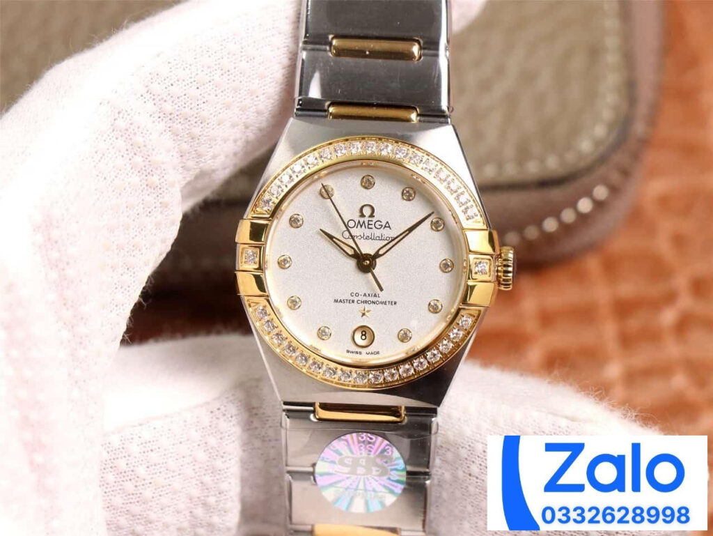 ĐỒNG HỒ NỮ OMEGA CONSTELLATION FAKE 11 NHÀ MÁY 3S ĐÍNH ĐÁ NỔI BẬT 29MM