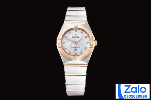 ĐỒNG HỒ NỮ OMEGA CONSTELLATION SUPER FAKE NHÀ MÁY GF CỌC SỐ ĐÍNH ĐÁ 25MM